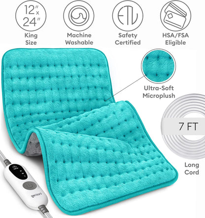 GENIANI Electric Heating Pad for Back Pain & Cramps Relief, Electric Throw, Self Care Gifts for Women, Heating Pad for Neck & Shoulder, Machine Washable Microplush, Auto Shut Off (12"x24", Tabby Gray)