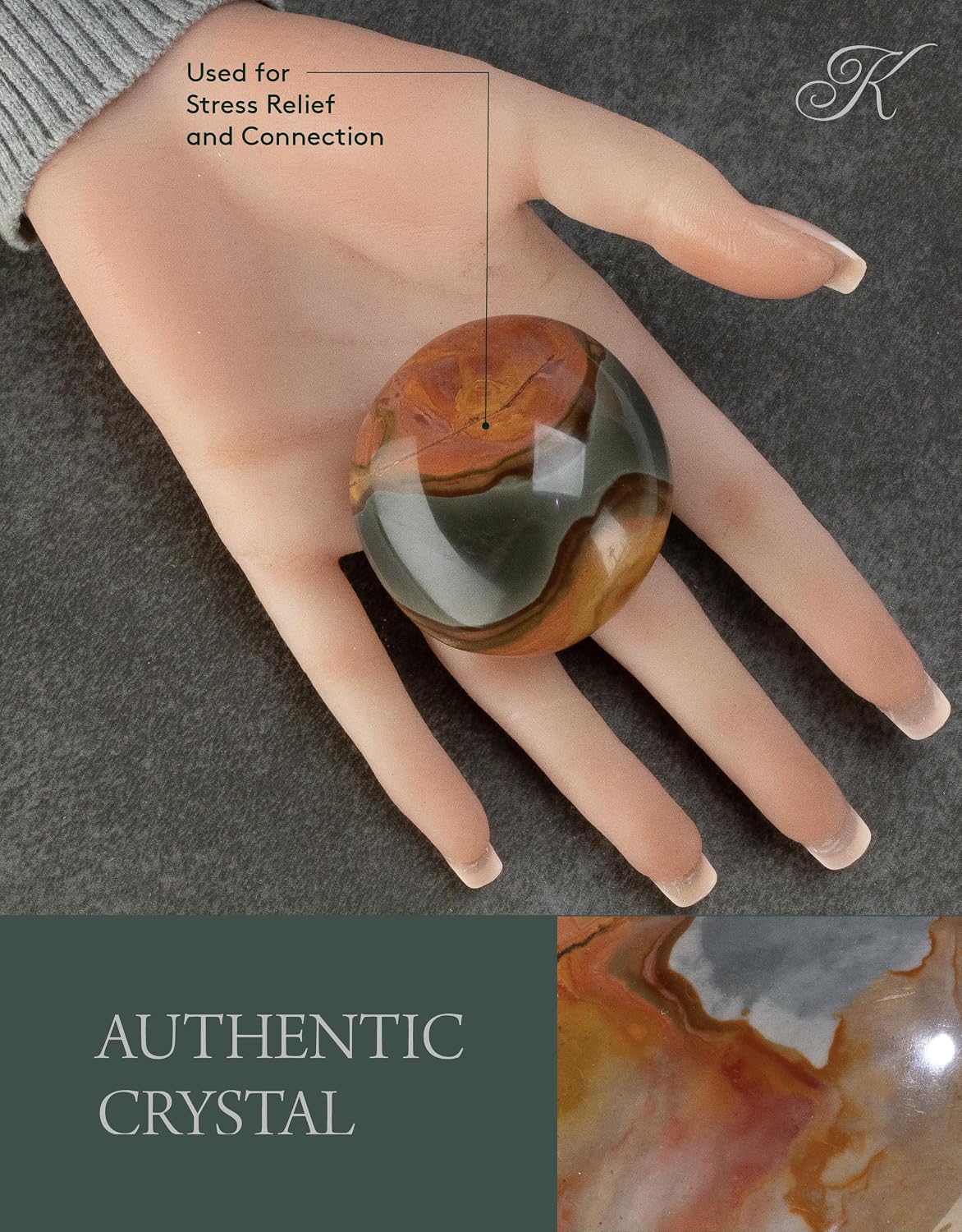 KALIFANO Palm Stone with Healing & Calming Effects - AAA+ Grade High Energy Worry Stone with Information Card - Reiki Crystal Used for Courage (Family Owned and Operated)