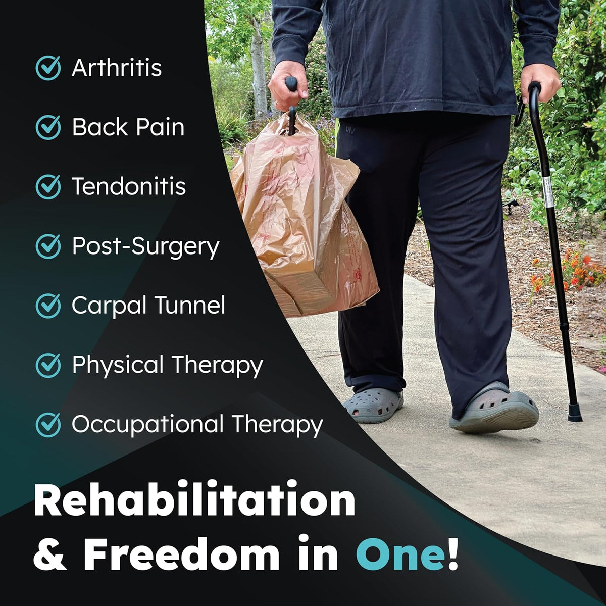 Grocery Bag Carrier (2 Pack) - Invented by Board Certified Orthotist – Ergonomic Lightweight Design - Also a Rehab & Recovery Aid, Carpal Tunnel, Arthritis, Weak Hands – All Ages - Black