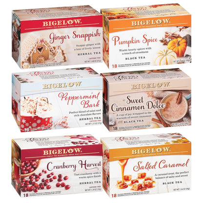 Bigelow Tea Seasonal Tea 6 Flavor Variety Pack, 18 Count (Pack of 6)