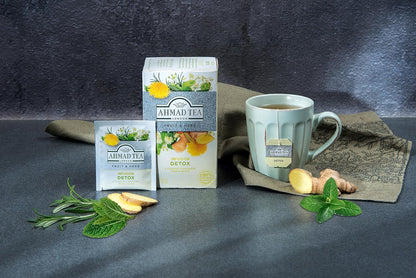 Ahmad Tea Herbal Tea, Ginger, Peppermint, Fennel, Dandelion, & Birch 'Detox' Teabags, 20 ct (Pack of 1) - Decaffeinated & Sugar-Free