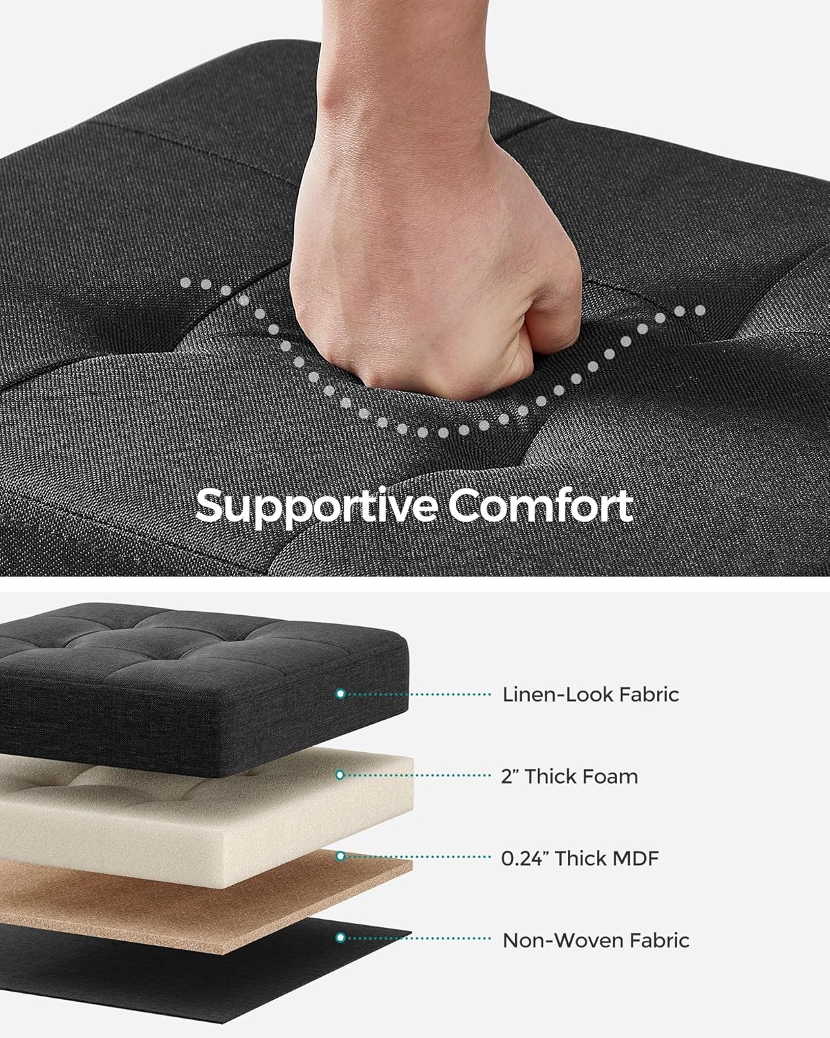 SONGMICS Storage Ottoman, Small Ottoman Foot Rest with Legs, 12.6 x 15.7 x 13.2 Inches Foot Stool, Load up to 660 lb, for Living Room, Bedroom, Dorm, Slate Gray ULSF012G01