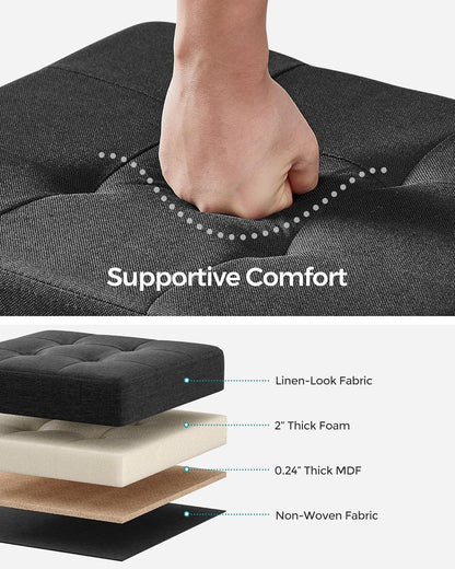 SONGMICS Storage Ottoman, Small Ottoman Foot Rest with Legs, 12.6 x 15.7 x 13.2 Inches Foot Stool, Load up to 660 lb, for Living Room, Bedroom, Dorm, Slate Gray ULSF012G01