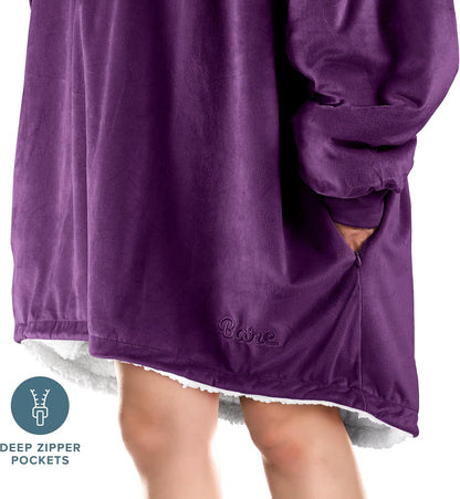 Bare Home Wearable Blanket Hoodie - Soft Plush Sherpa - Warm and Cozy - Oversized Wearable Blanket