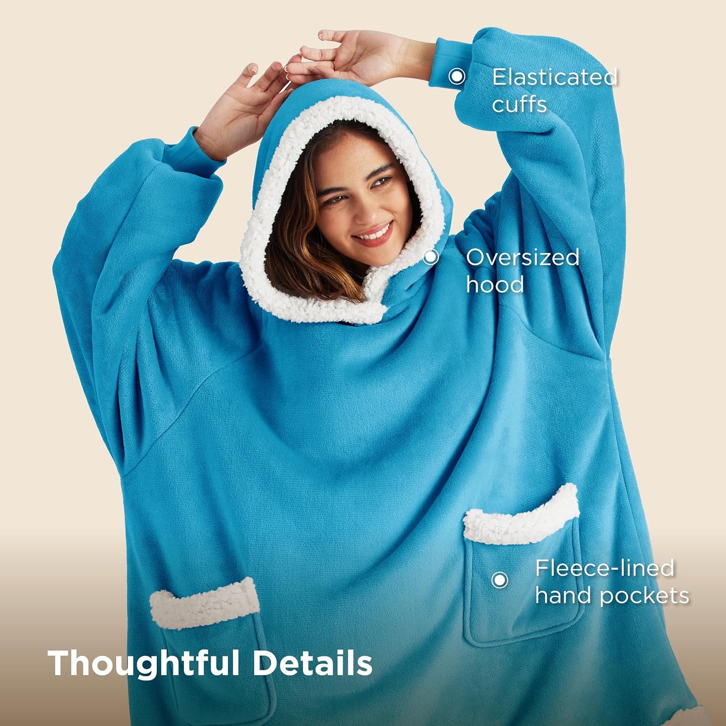 Bedsure Blanket Hoodie, Wearable Blanket Hoodie as Gifts for Mom, Birthday Gifts for Women Kids Teens Mother's Day Sherpa Sweatshirt, Grey, Standard