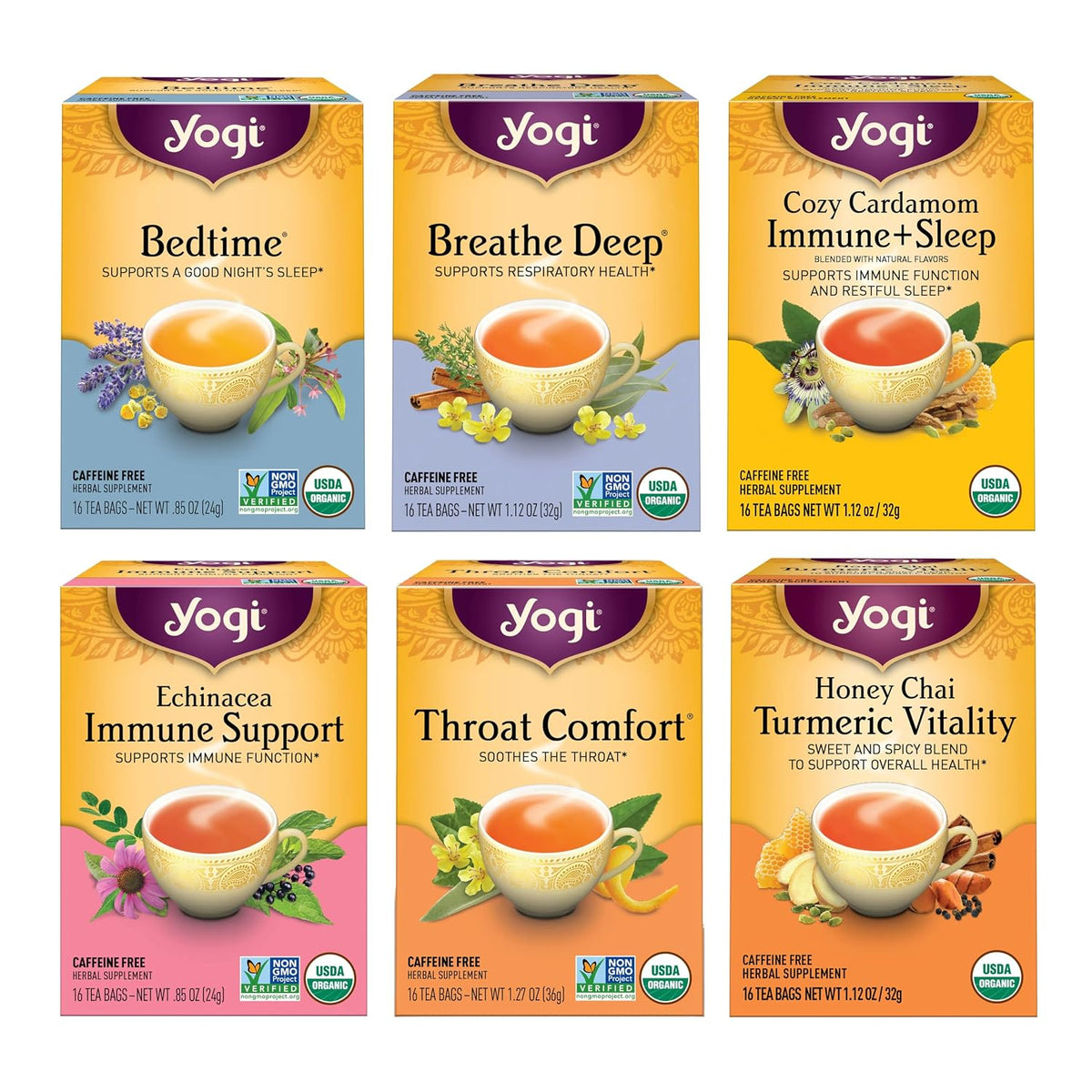 Yogi Get Well Organic Tea Sampler, 16 Tea Bags (6 Pack)