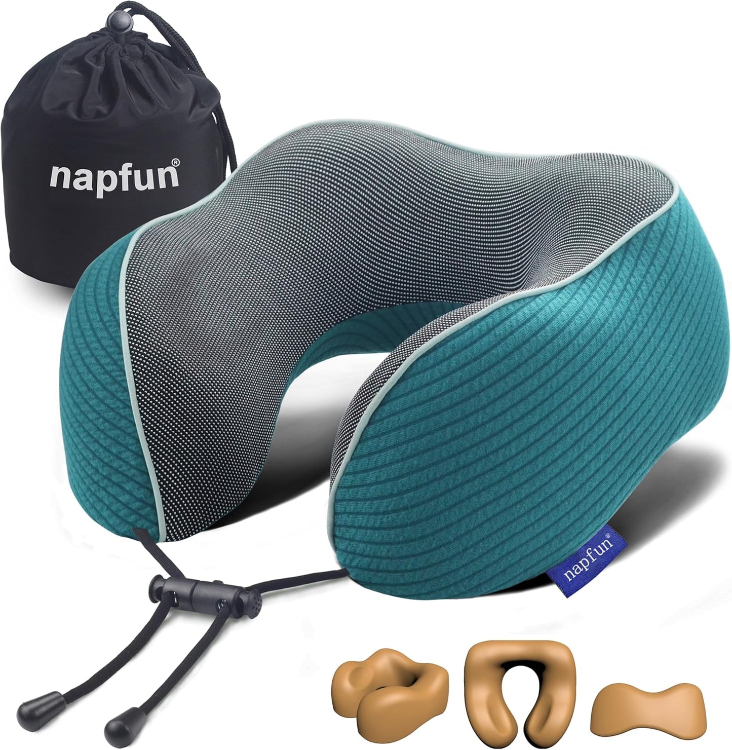 napfun Neck Pillow for Traveling, Upgraded Travel Neck Pillow for Airplane 100% Pure Memory Foam Travel Pillow for Flight Headrest Sleep, Portable Plane Accessories, Light Grey