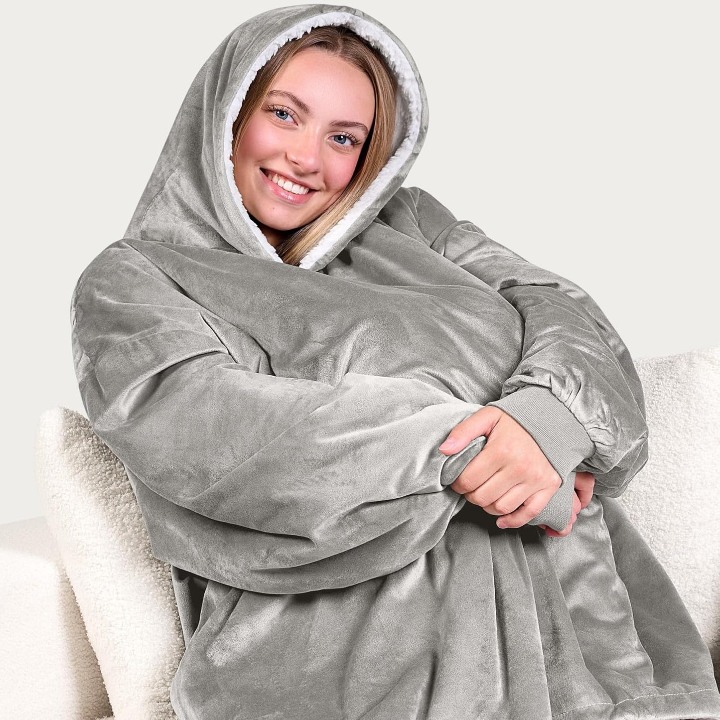 Bare Home Wearable Blanket Hoodie - Soft Plush Sherpa - Warm and Cozy - Oversized Wearable Blanket