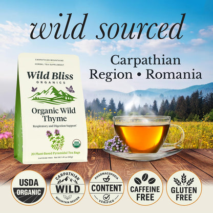 Wild Bliss Organic Wild Thyme Tea - Respiratory Support - 20 Tea Bags