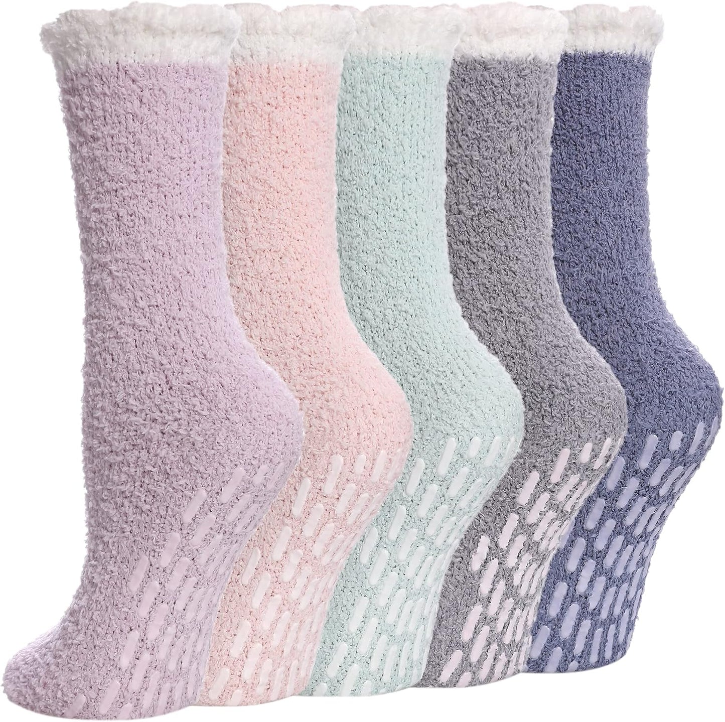 MQELONG Non Slip Hospital Socks with Grips for Women Winter Warm Cozy Fuzzy Slipper Soft Fluffy Sleep Socks