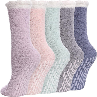 MQELONG Non Slip Hospital Socks with Grips for Women Winter Warm Cozy Fuzzy Slipper Soft Fluffy Sleep Socks