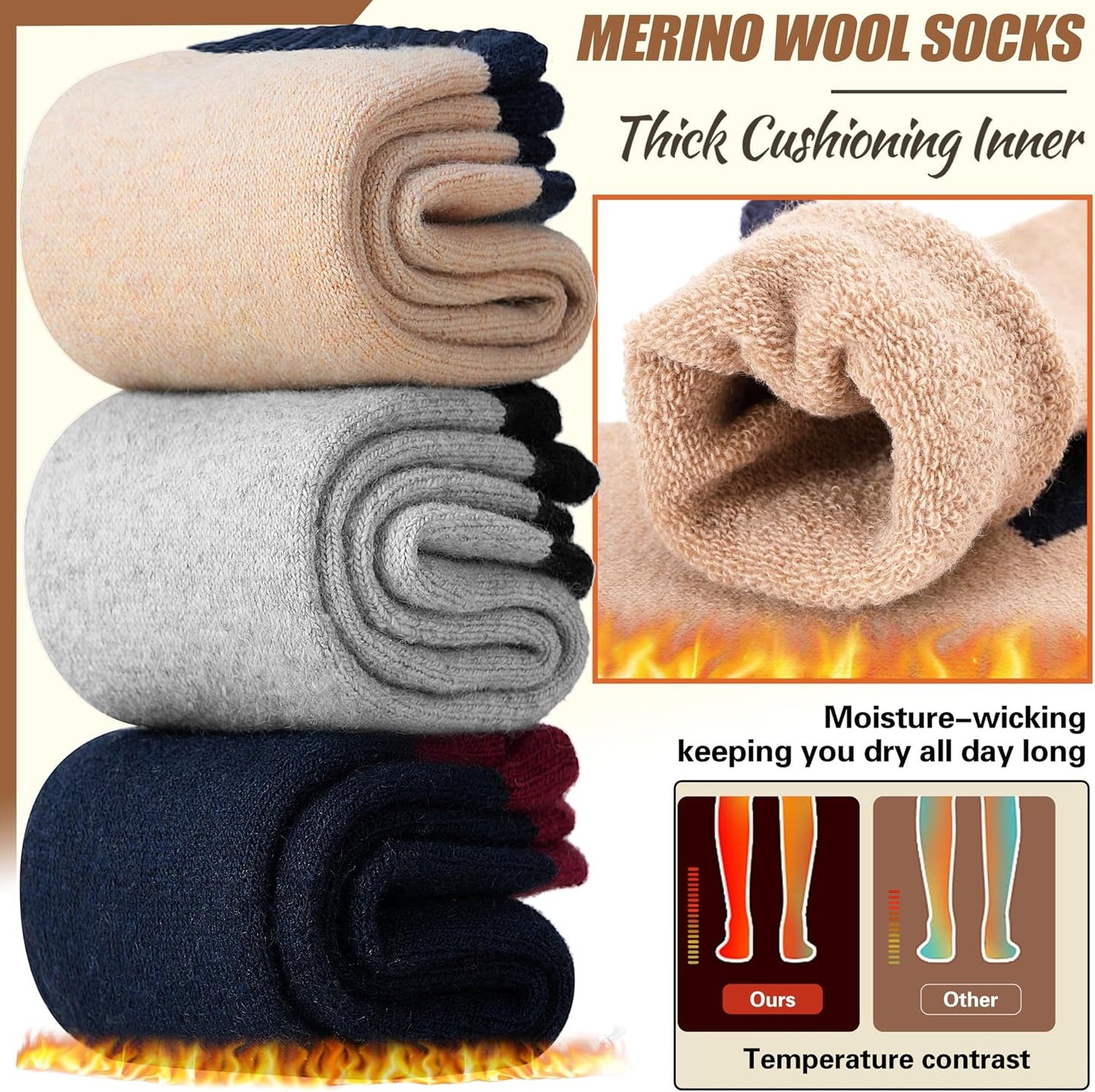 EBMORE Merino Wool Socks for Women Hiking Thermal Warm Winter Thick Boot Cozy Crew Comfy Work Socks for Ladies 5 Pairs