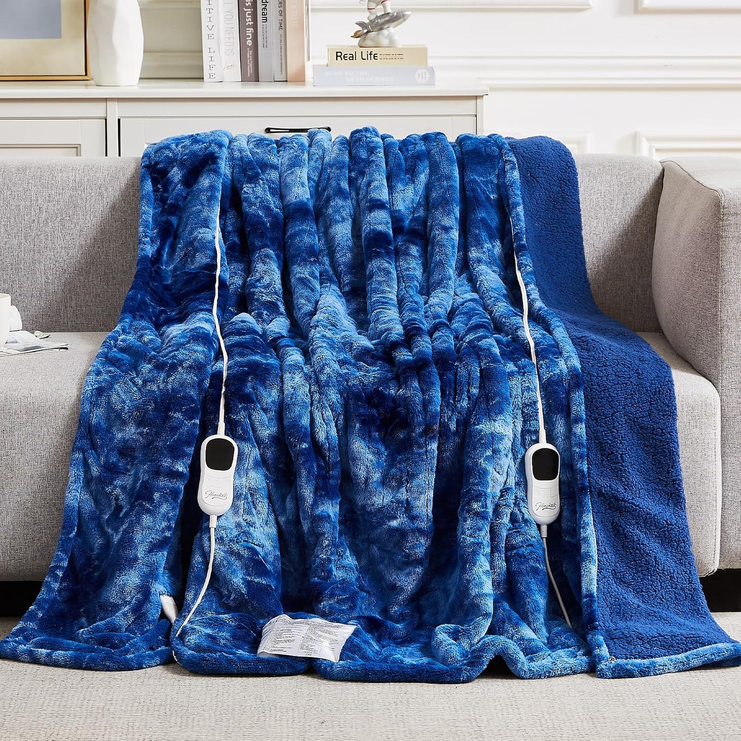 Homemate Heated Blanket Electric Throw - 50"x60" Heating Blanket Throw 1/2/4/6/8 Hours Auto-Off 10 Heat Levels Over-Heat Protection Luxury Faux Fur Sherpa ETL Certification