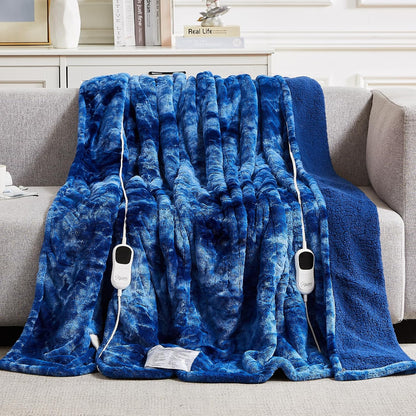 Homemate Heated Blanket Electric Throw - 50"x60" Heating Blanket Throw 1/2/4/6/8 Hours Auto-Off 10 Heat Levels Over-Heat Protection Luxury Faux Fur Sherpa ETL Certification