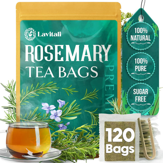 Lavitali, Rosemary Leaves Tea Bags | 120 bags, 100% Pure Herbal Tea | Caffeine-Free, No Sugar, Eco-Friendly Filter Bags | Daily Natural Botanical, Hot or Iced Herbal Infusion
