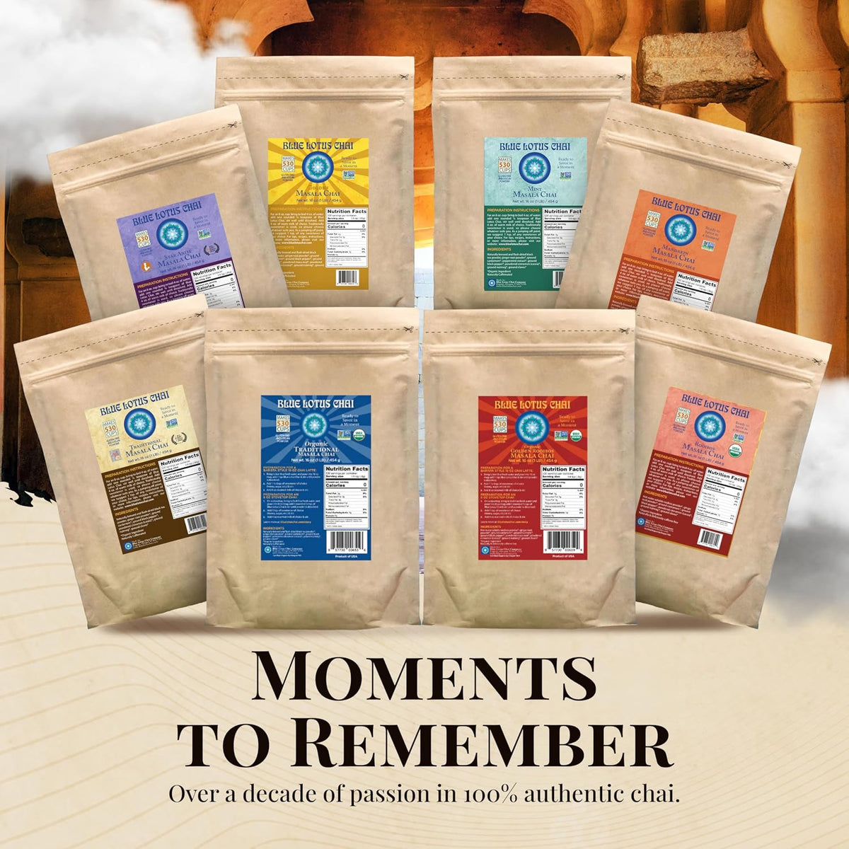 Blue Lotus Chai - Golden Masala Flavor Chai - Makes 100 Cups - 3 Ounce Masala Spiced Chai Powder with Organic Spices - Instant Indian Tea No Steeping - No Gluten
