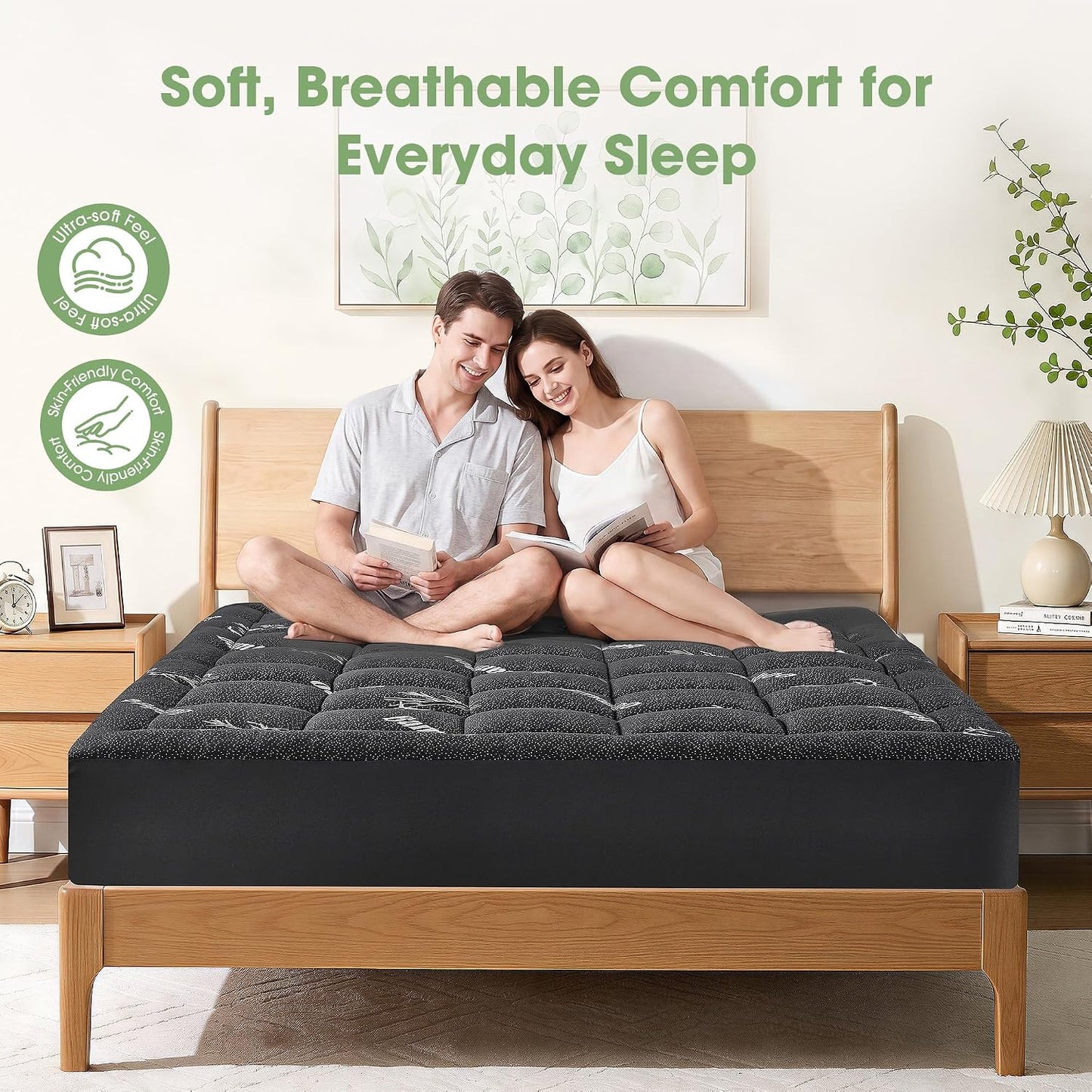 Mattress Pad Queen Size, Cooling Pillow Top Mattress Topper, Ultra Soft Viscose Made from Bamboo, Breathable for Hot Sleepers, Deep Pocket 8"-20", Green