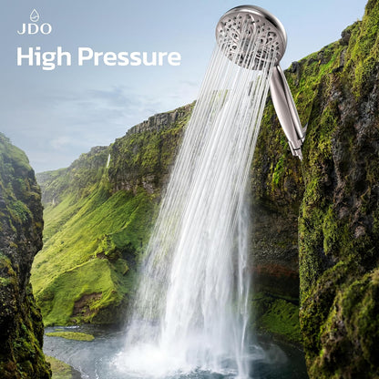 6-Setting Shower Head with Handheld, JDO High Pressure Hand held Shower Head, 4.7 Inch Chrome Detachable Showerhead Set with 59 Inch Stainless Steel Hose and Adjustable Showerhead Holder