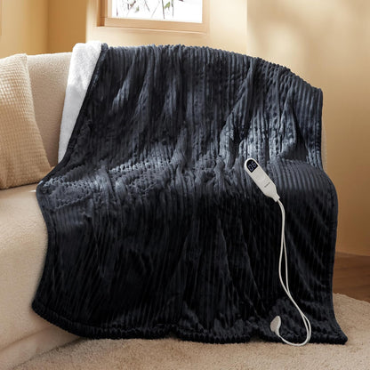 Bedsure GentleSoft Heated Blanket Throw - Soft Ribbed Flannel Electric Blanket, Gifts for Grandma (50x60 inches, Grey)