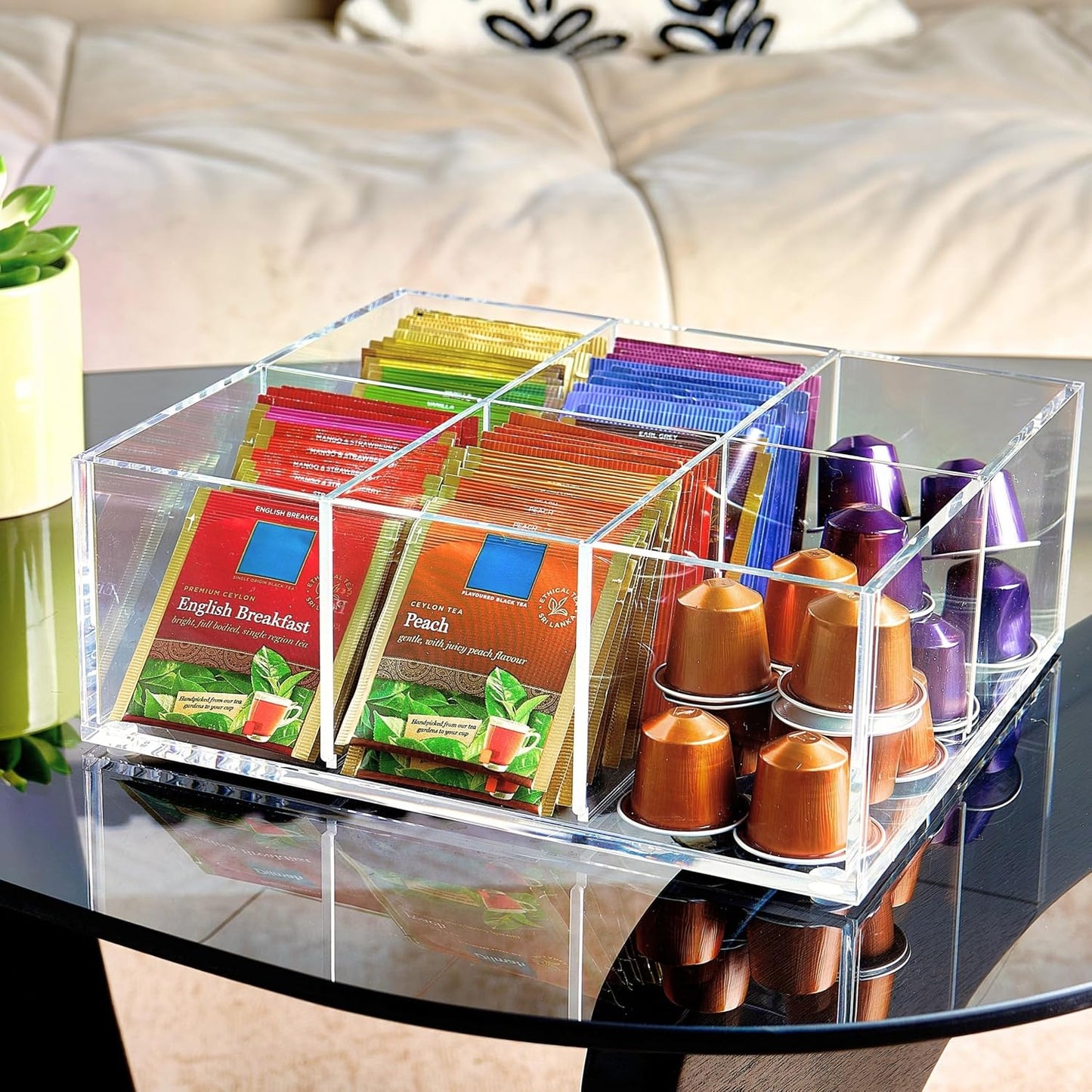 Heavy-Duty Acrylic Tea Bag Organizer, 8-Compartment Storage Box | Perfect Organizer: 8-compartment design keeps tea bags and coffee pods neatly sorted, saving space on your countertop.