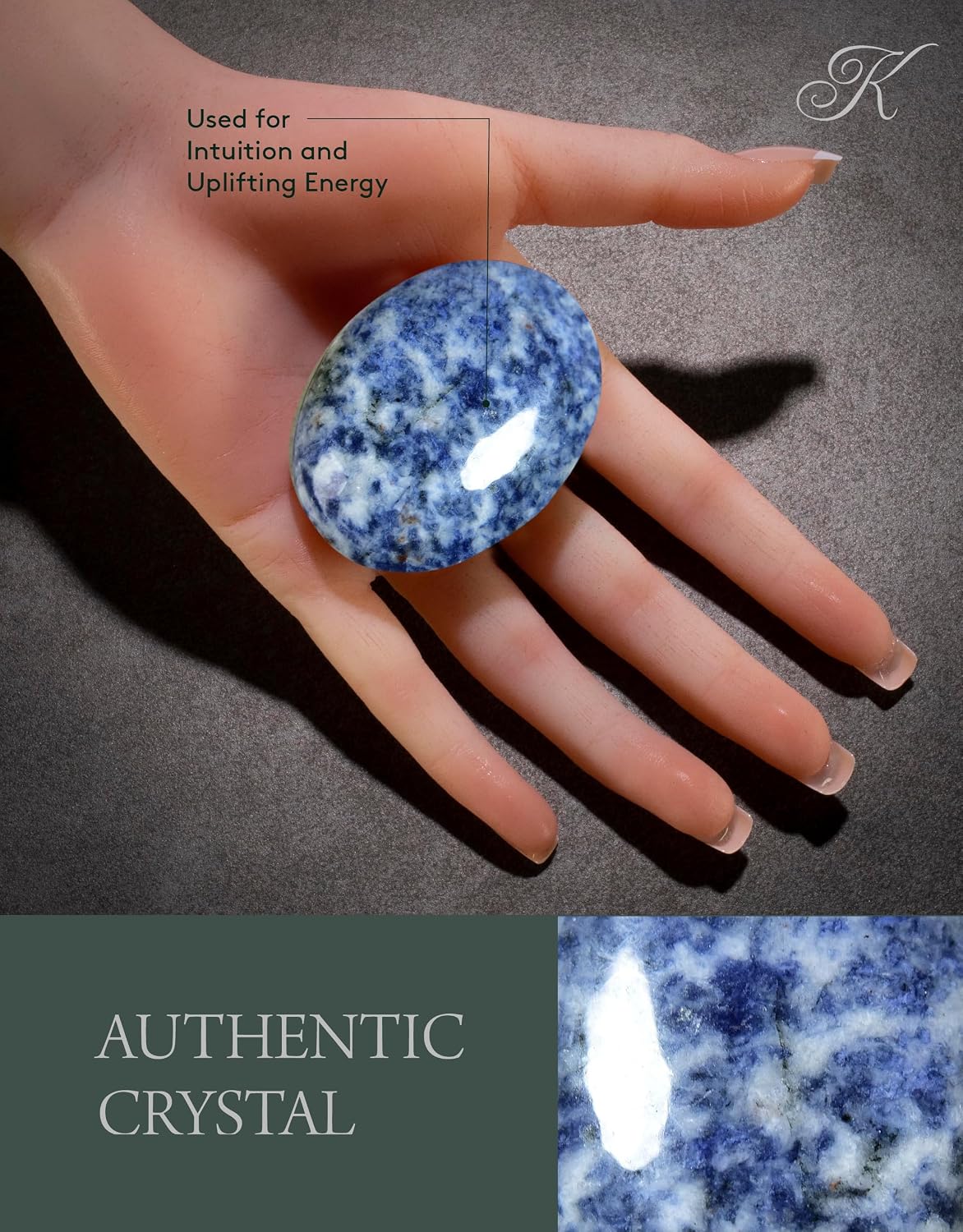 KALIFANO Palm Stone with Healing & Calming Effects - AAA+ Grade High Energy Worry Stone with Information Card - Reiki Crystal Used for Courage (Family Owned and Operated)