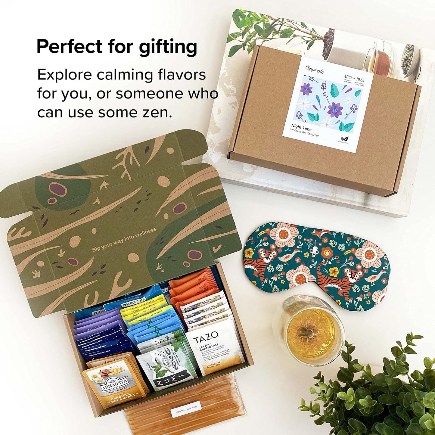Sippingly Night Time Tea Sampler – 40 Herbal Teas – 10 Flavors from Top Brands – Chamomile, Lavender, Passionflower – Perfect Relaxation & Calm Support – Ideal Wellness Gift – Kosher, Gluten-Free