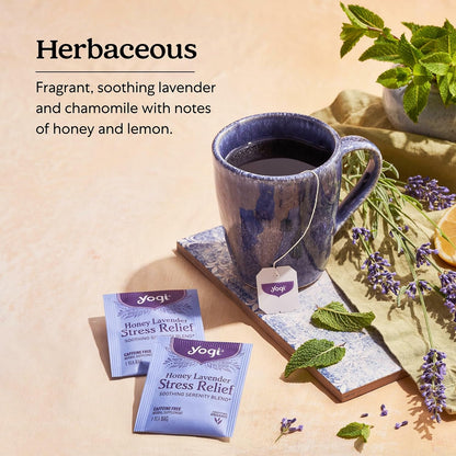 Yogi Honey Lavender Stress Relief Tea, 16 Tea Bags (4 Pack)