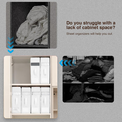 DIMJ Bed Sheet Organizers and Storage - Foldable Sheet Holder, Linen Closet Organizer Box for Sheets Set, Bedding, Blankets, Towel (King & Queen Size), Grey