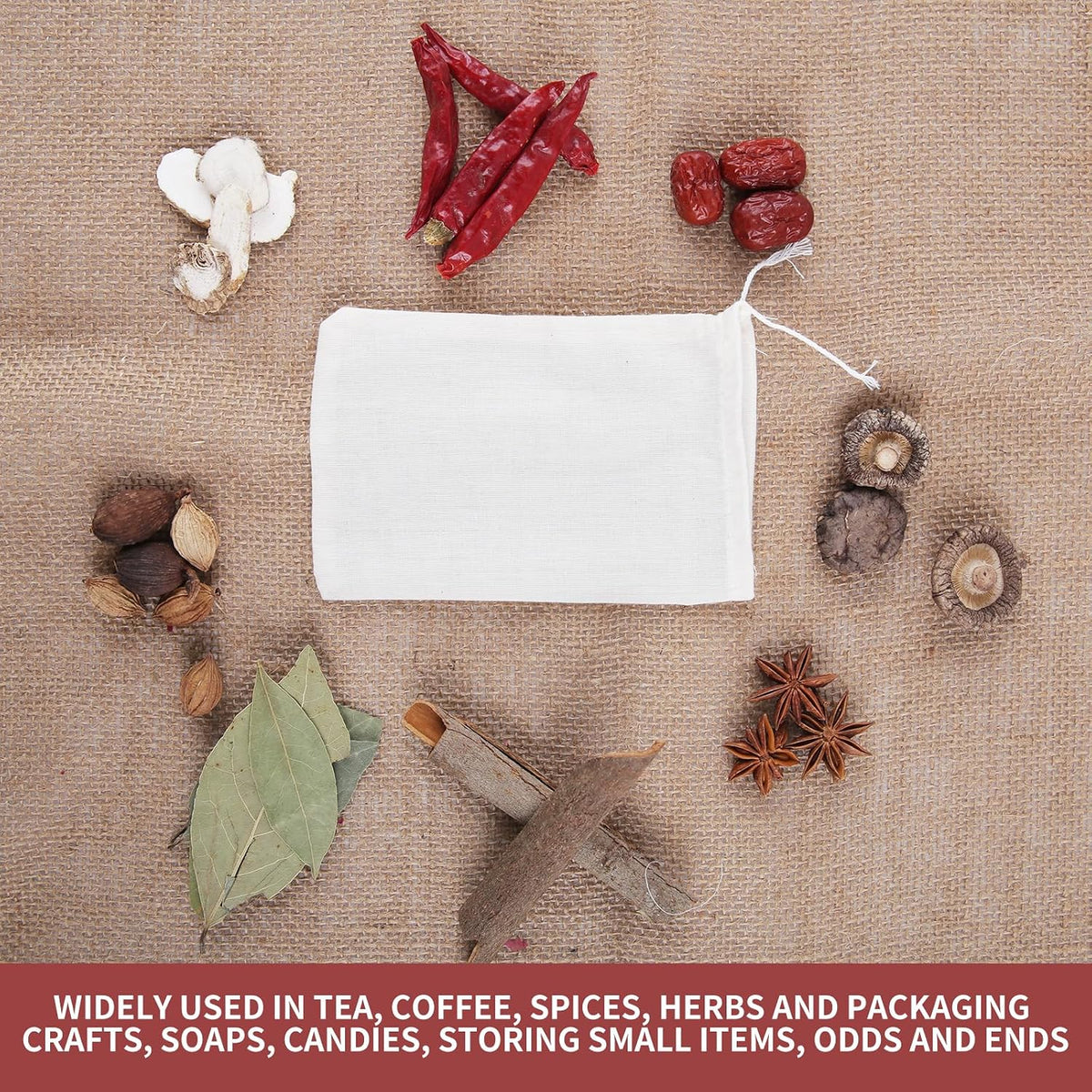 50pcs Spice Bags,4x6 In Muslin Bags with Drawstring