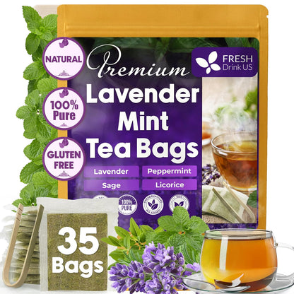 FreshDrinkUS, Premium Lavender Mint Tea, 35 Count, Caffeine Free, Vegan