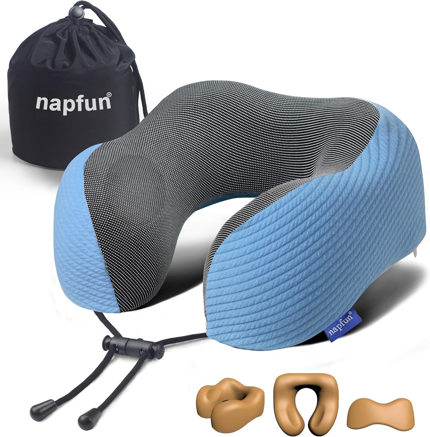 napfun Neck Pillow for Traveling, Upgraded Travel Neck Pillow for Airplane 100% Pure Memory Foam Travel Pillow for Flight Headrest Sleep, Portable Plane Accessories, Light Grey