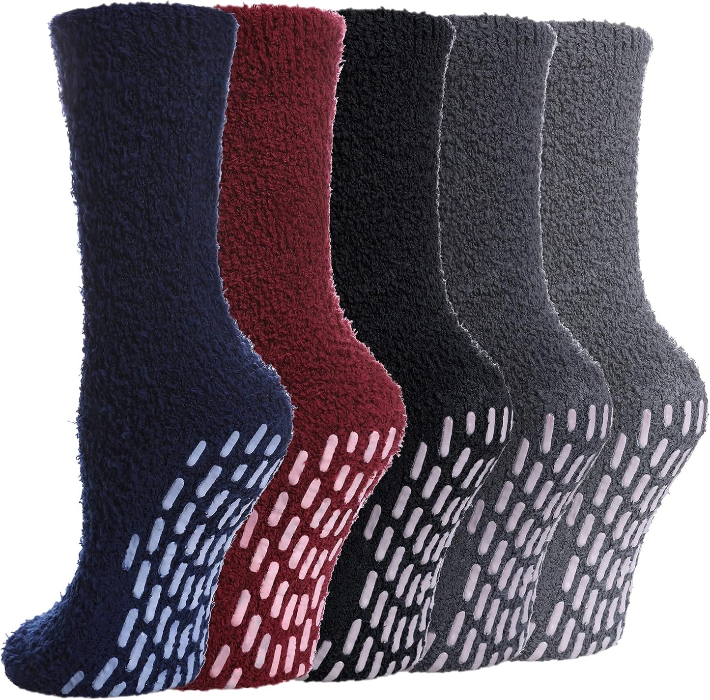 MQELONG Non Slip Hospital Socks with Grips for Women Winter Warm Cozy Fuzzy Slipper Soft Fluffy Sleep Socks