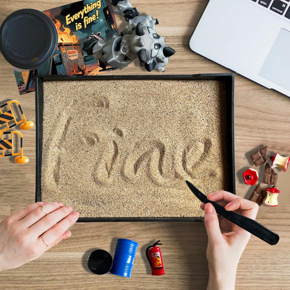Dumpster Fire Zen Garden for Desk, Mini Sand Art Kit with Raccoons