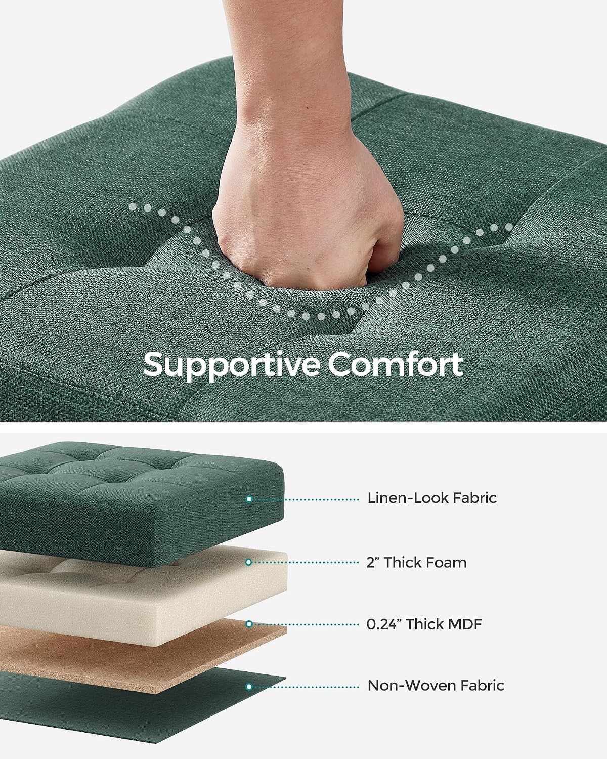 SONGMICS Storage Ottoman, Small Ottoman Foot Rest with Legs, 12.6 x 15.7 x 13.2 Inches Foot Stool, Load up to 660 lb, for Living Room, Bedroom, Dorm, Slate Gray ULSF012G01
