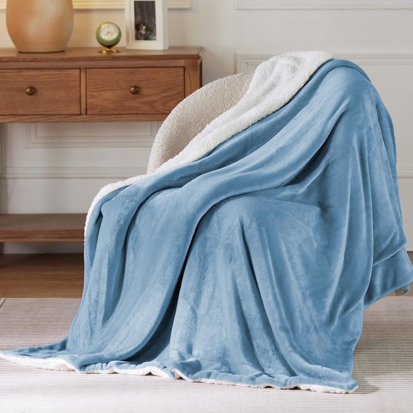 Bedsure GentleSoft Sherpa Fleece Throw Blanket for Couch, Non-Heated, Thick & Warm Cozy Blanket for Winter, Soft Fuzzy Plush Throw Gifts for Women and Men, Grey, 50x60 Inches