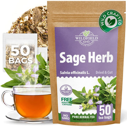 50 Bags Dried Sage Herb Herbs Tea (Salvia Officinalis) - 50 Count Tea Bags Salvia Sage