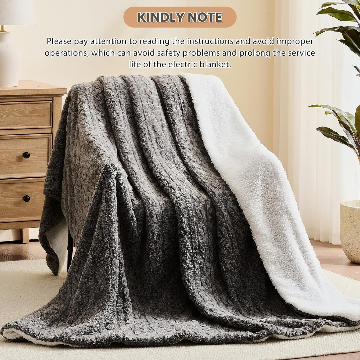 Homemate Electric Heated Blanket Twin - 62"x84" Heating Bed Blankets Throw with 10 Heating Levels 8 Hours Auto Off Fast Heating Over-Heated Protection Ultra Soft Warm Flannel ETL Certified Grey - Colors A