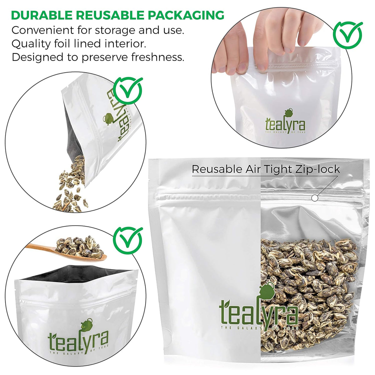 Tealyra | Jasmine Phoenix Pearls Loose Leaf Green Tea, 110g (4 oz)