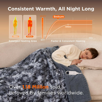 Bedsure Heated Blanket Throw Blanket with Preheat Function - Fast Heating Electric Blanket, Soft Flannel Throw with 6 Time Settings(Up to 10H), 6 Heating Settings, Gifts for Grandma (50"x60", Cream)