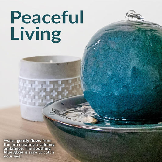 Sunnydaze 7" Indoor Ceramic Tabletop Fountain with Orb, Smooth Glaze, Teal