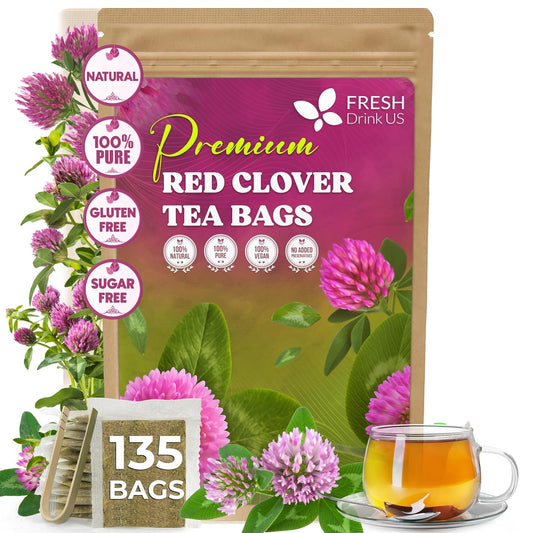 FreshDrinkUS, Premium Red Clover Herbal Tea – 135 Bags – Pure – Naturally Smooth & Mild Flavor – Eco-Conscious Packaging. Caffeine-Free. Gluten Free. Vegan.