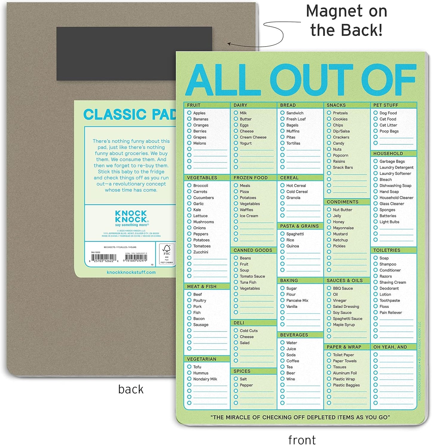 Knock Knock All Out Of Grocery List Note Pad, 6 x 9-inches (Blue)