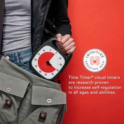 TIME TIMER PLUS 5 Minute Desk Visual Timer - Countdown Timer with Portable Handle for Classroom, Office, Homeschooling, Study Tool with Silent Operation (White)