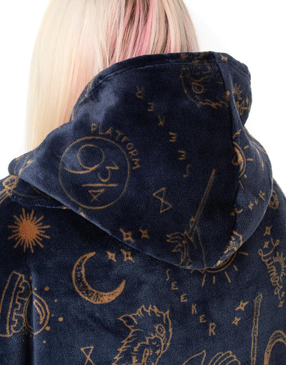 Harry Potter Womens Wearable Blanket Hoodie | Adults Fluffy Fleece Hooded Pullover Hogwarts Graphic | Wizard Lined Loungewear with Big Pocket