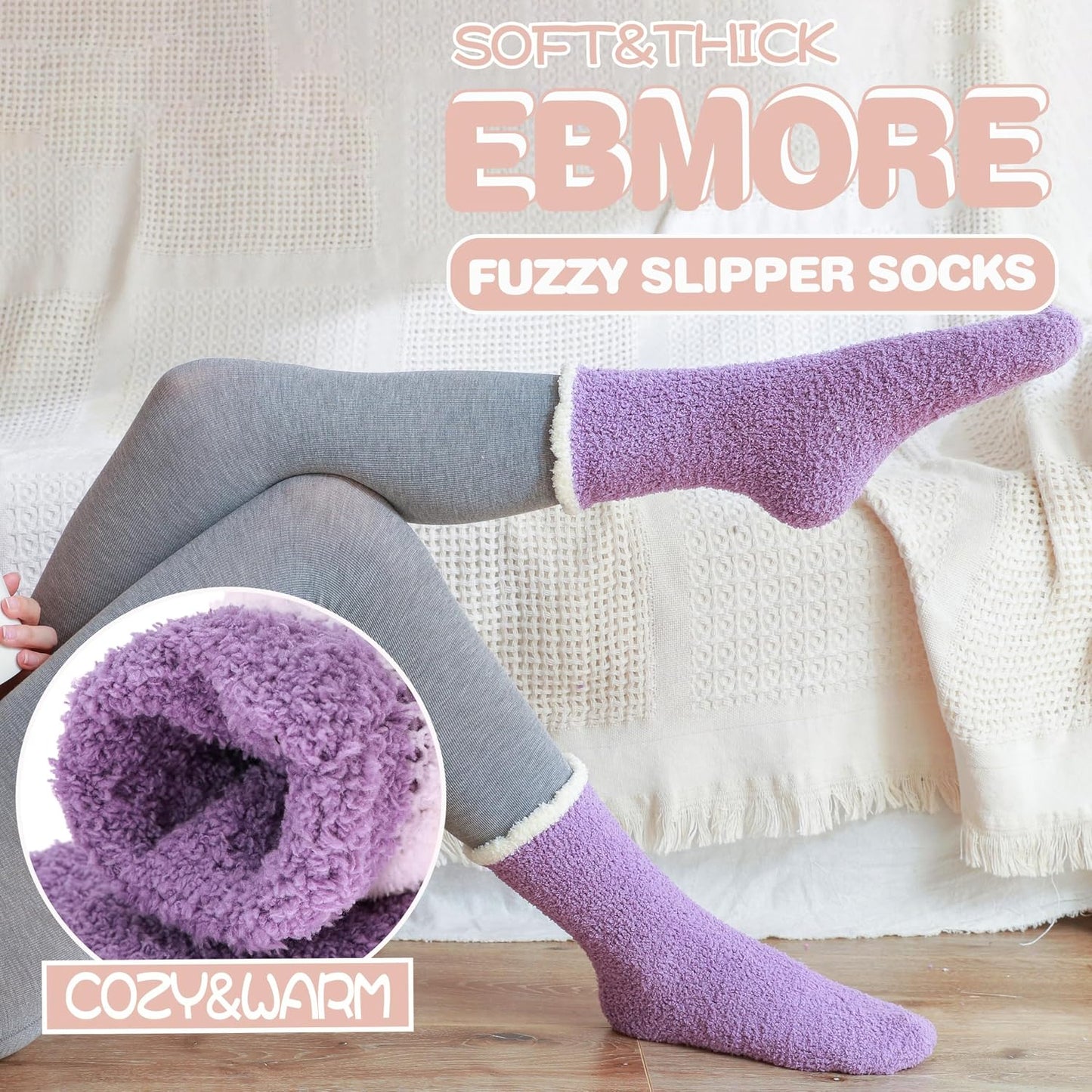 EBMORE Womens Fuzzy Socks Slipper Fluffy Cozy Comfy Cabin Plush Warm Winter Sleep Home Soft Socks