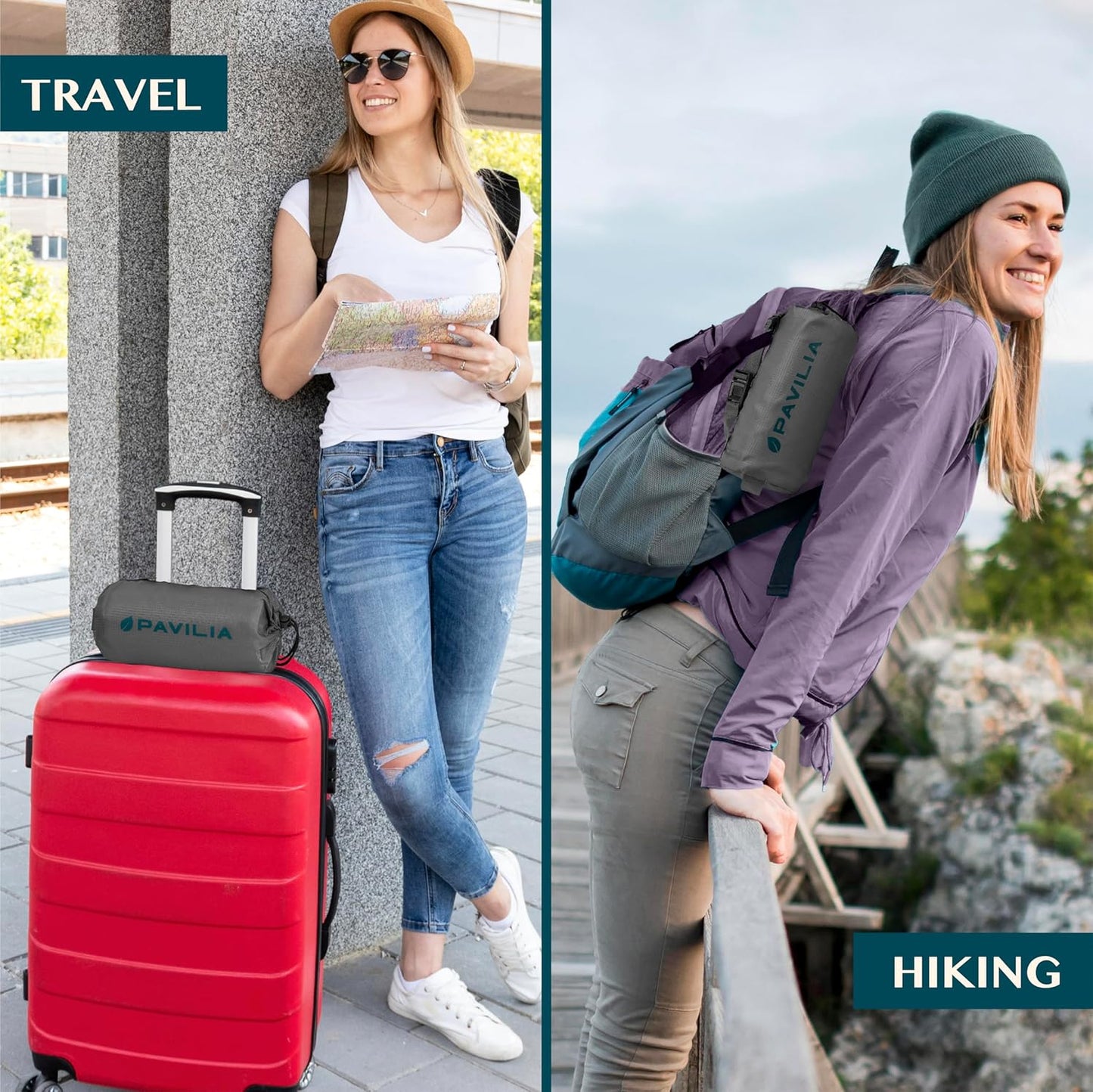 PAVILIA Travel Blanket Airplane Compact with Bag, Lightweight Soft Fleece Plane Blanket Long Flights, Camping Road Trips, Packable Travel Gift Essentials with Luggage Backpack Strap, 65x40, Purple