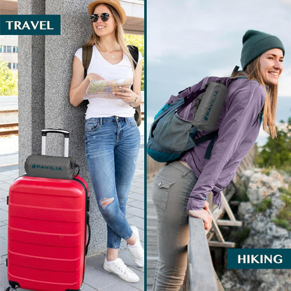 PAVILIA Travel Blanket Airplane Compact with Bag, Lightweight Soft Fleece Plane Blanket Long Flights, Camping Road Trips, Packable Travel Gift Essentials with Luggage Backpack Strap, 65x40, Purple