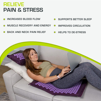 ProsourceFit Ki Acupressure Mat and Pillow Set with 100% Natural Linen for Back/Neck Pain Relief and Muscle Relaxation