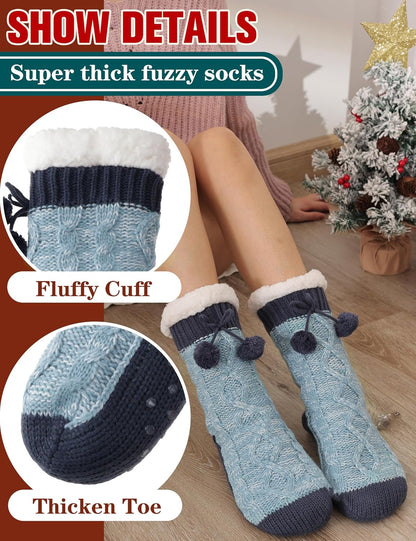 Welwoos Womens Slipper Fuzzy Grips Socks Fluffy Winter Warm Thick Thermal Cozy Plush Non Slip Cabin Soft Fleece Socks