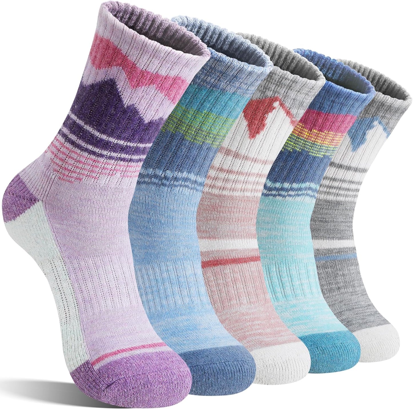 Sandsuced Merino Wool Hiking Warm Socks Thermal Winter Cozy Crew with Cushioned Sole & Moisture Wicking 5 Pairs for Women